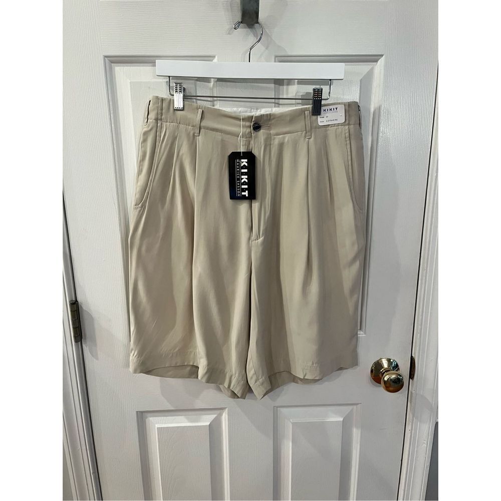 Vintage K.I.K.I.T Beige Pleated 100% Silk Bermuda Shorts sz 33 NWT